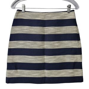 LOFT Navy Cream‎ Striped Cotton Blend Skirt - Size 2
